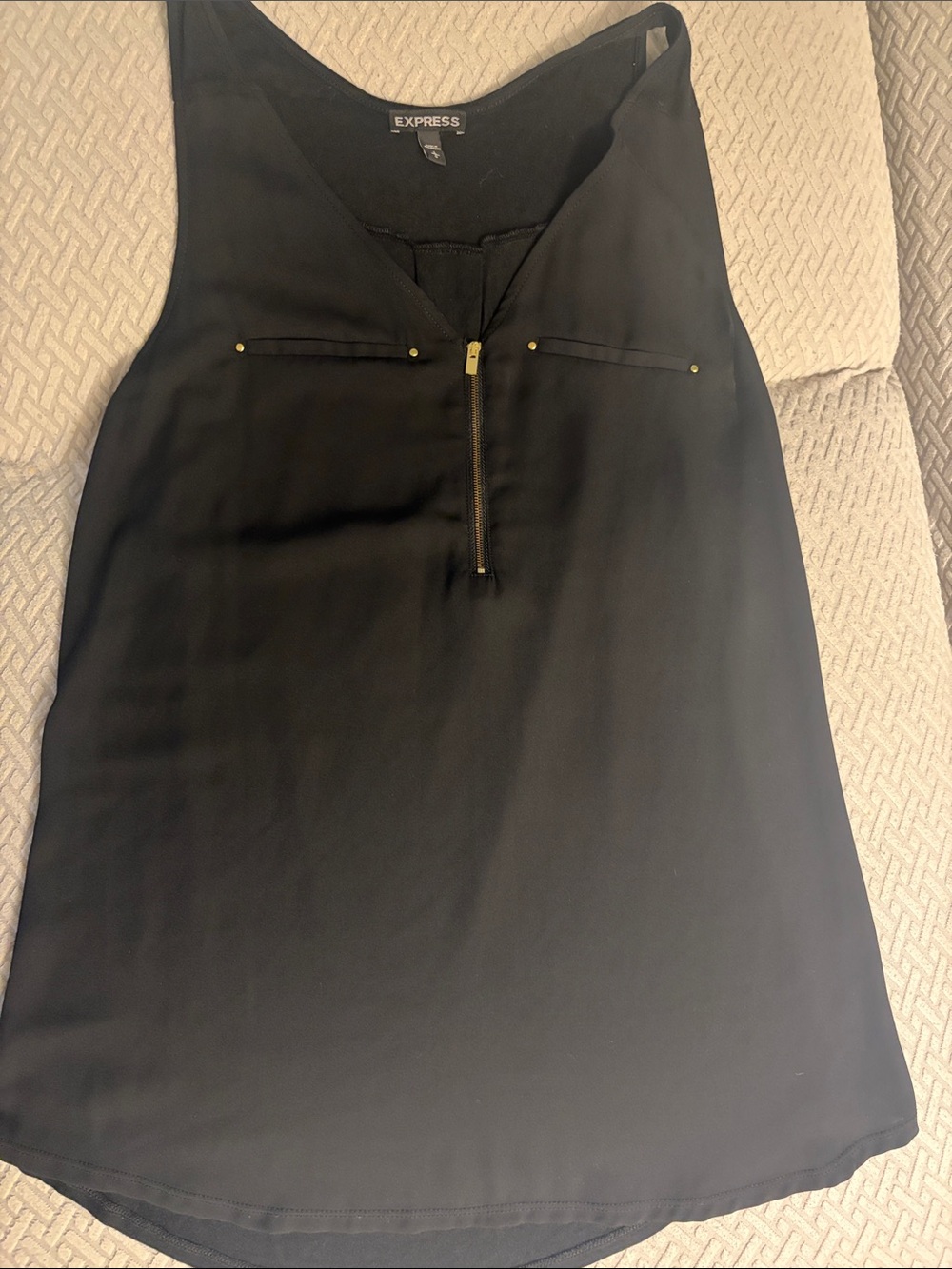 Express Black Sleeveless Zip-Front Camisole with Gold Accents